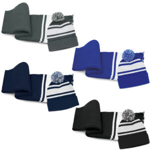 Commodore Scarf and Beanie with Pom Pom Set-129251